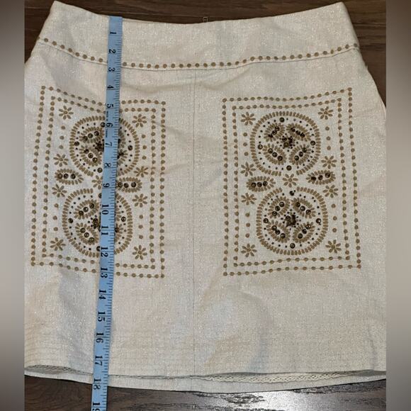 Anthropologie Floreat Linen Metallic Shimmer Beaded Embroidered Skirt Size 2 - Picture 4 of 9